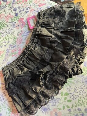 Edikted Black Ruffle Lace Mini Skirt